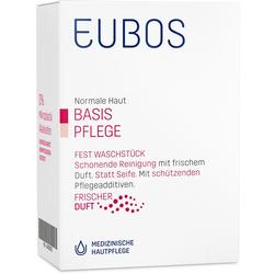 Weiße Verpackung mit der Aufschrift "Eubos Basis Pflege" für Hautreinigung.